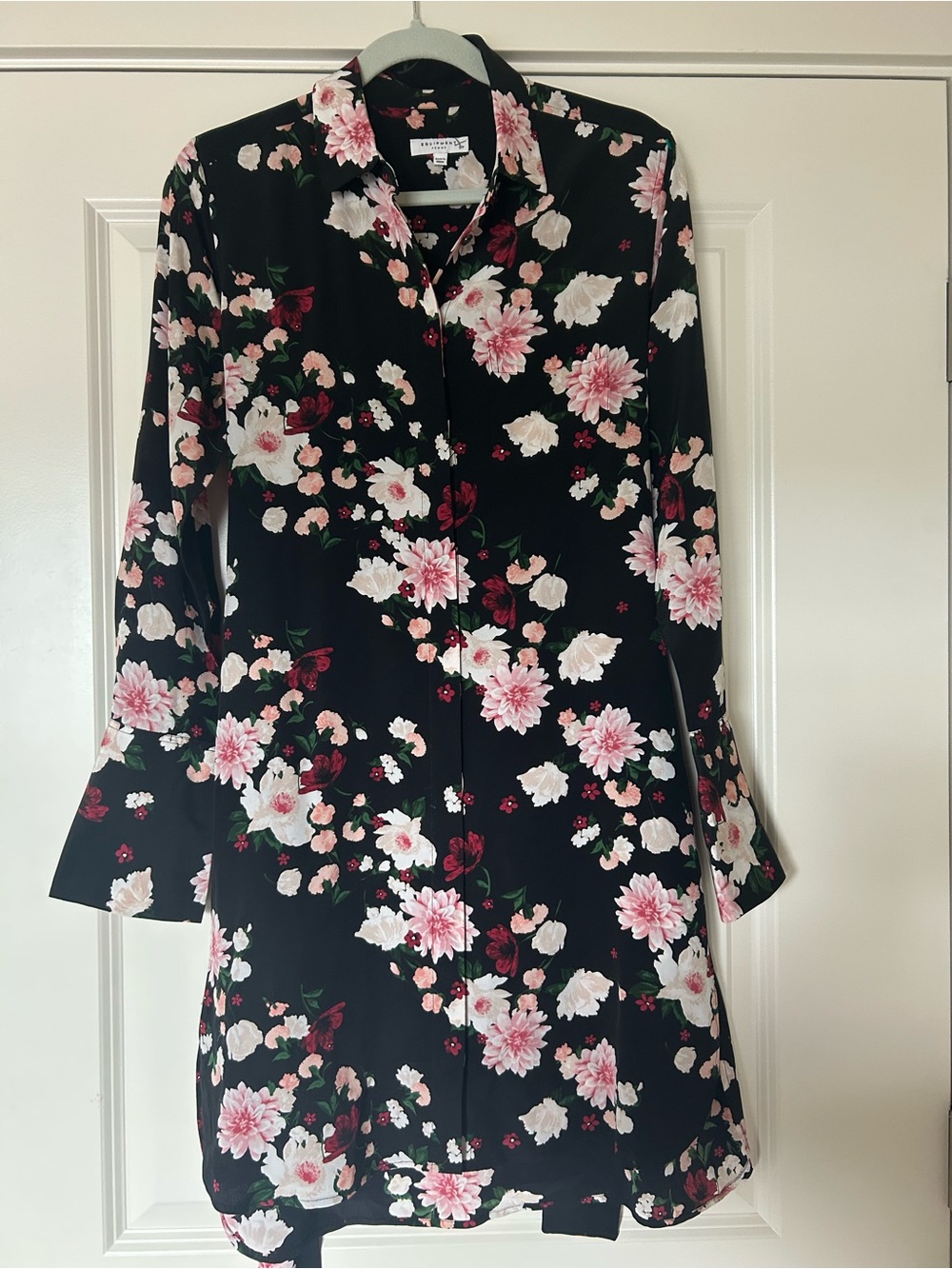 Equipment Women’s Black Floral Tie-Waist Shirt Dress S/P